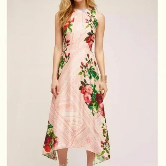 Pankaj & Nidhi Butterfly Garden Floral Midi Dress w/ Sequin Collar - Size 4 - Picture 1 of 16